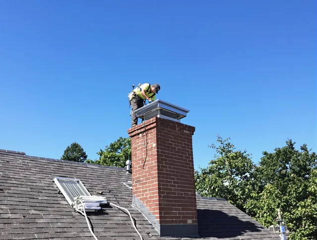 Windsor Chimney Sweep technician measuring a chimney cap in Windsor, CO