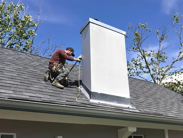 Windsor Chimney Sweep team member finishing chimney construction in Windsor, CO