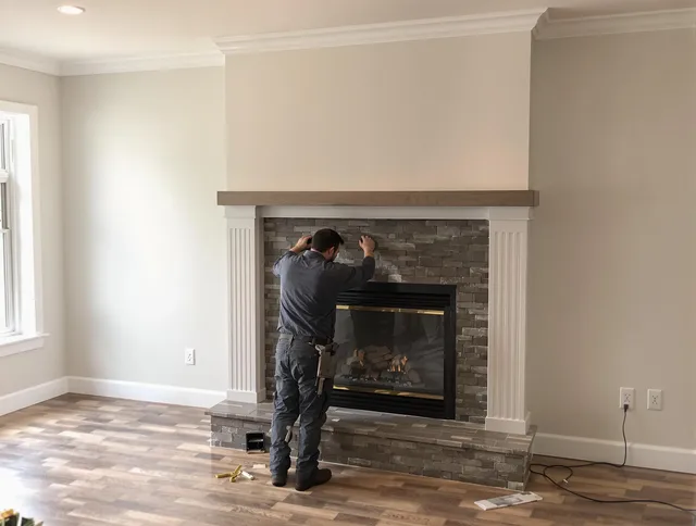Windsor Chimney Sweep finishing a custom fireplace install in Windsor, CO